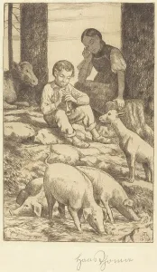 Pigs Prints: Pastoral, 1919. Creator: Hans Thoma