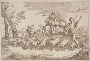 Sanguine Prints: A Pastoral Journey with a Child in a Basket on Horseback