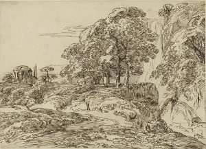 Kobell Franz Prints: Pastoral Landscape with a Waterfall and a Temple. Creator: Franz Kobell