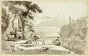 Pastural Landscape with Woman Spinning, n.d. Creator: Juan Cristobal