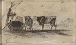 Pasture Prints: Pasture with cows at a trough, 1864. Creator: Johannes Tavenraat