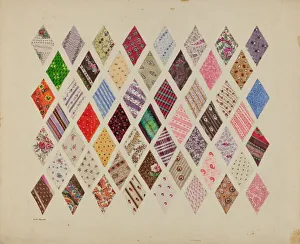 Quilting Prints: Patches of Diamond Patchwork Quilt, c. 1937. Creator: Edith Magnette
