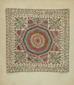 Mary Berner Prints: Patchwork and Applique Quilt, c. 1936. Creator: Mary Berner