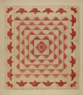 Bird Of Prey Collection: Patchwork Quilt with Eagles, c. 1938. Creator: Daniel Fletcher