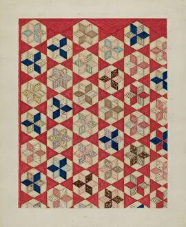 Star Shaped Gallery: Patchwork Quilt - 'Evening Star', c. 1936. Creator: Lon Cronk
