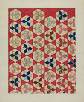 Star Pattern Prints: Patchwork Quilt - Evening Star, c. 1936. Creator: Lon Cronk