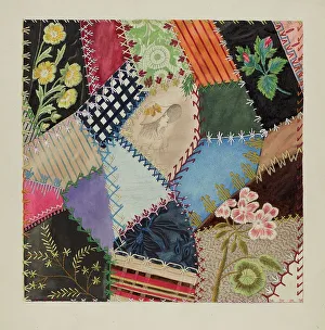 Crazy Prints: Patchwork Quilt (Section), c. 1937. Creator: Edith Towner
