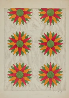 Stars Prints: Patchwork Quilt - Top, c. 1937. Creator: Bertha Semple