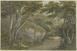 Wayside Prints: Path in a park, a boulder on the left, c1785-1789. Creator: Georg Melchior Kraus