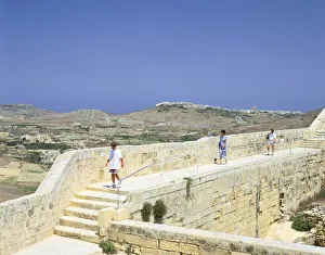 Maltese Prints: The path around the walls of the citadel, Victoria, Gozo, Malta