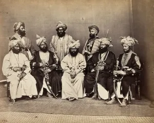 South Asian Prints: Pathan men from Peshawar, Pakistan in traditional dress: group portrait