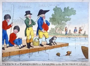 Patience at Paddington, or angling in the Junction Canal, c1800. Artist: Roberts
