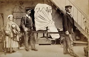 A patient covered by heavy blankets being carried away from the baths at Aix les Bains... c1890s. Creator: Unknown