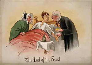 Sickness Prints: A patient poking out his tongue and having his pulse taken by a physician