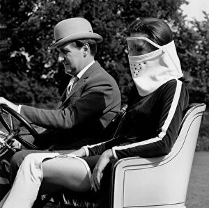 Bowler Hat Collection: Patrick Macnee & Diana Rigg in 1905 Vauxhall filming the Avengers at Beaulieu 1966