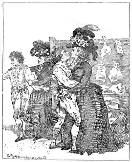 The Two Patriotic Duchesses on their canvass requesting the favour of an early poll, 1784.Artist: Thomas Rowlandson The Two Patriotic Duchesses on their canvass requesting the favour of an early poll, 1784.Artist: Thomas Rowlandson