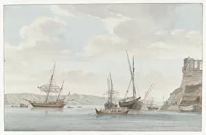 Galley Prints: Pavilion of the Grand Master's Palace towering over the harbour