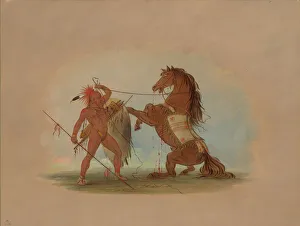 Oklahoma Prints: A Pawnee Warrior Sacrificing His Favorite Horse, 1861 / 1869. Creator: George Catlin