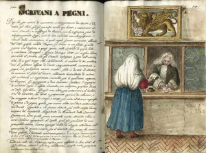 Jewish Life Prints: The pawnshop. From Gli abiti de Veneziani, Second Half of the 18th cen