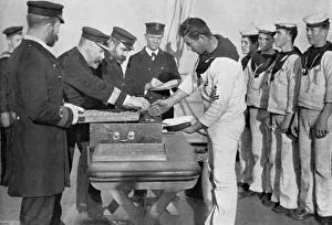 Pay day on board HMS Royal Sovereign, 1895. Artist: Gregory & Co Pay day on board HMS Royal Sovereign, 1895. Artist: Gregory & Co