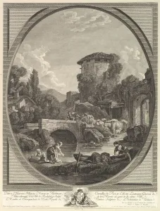 Laurent Prints: Paysage au Pont et au Pigeonnier (Landscape with a Bridge and a Dovecote), 18th century
