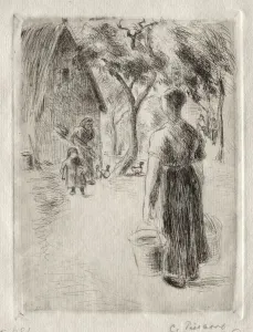 Camille Pissarro French Prints: Paysanne portant des seaux, 1889. Creator: Camille Pissarro (French, 1830-1903)