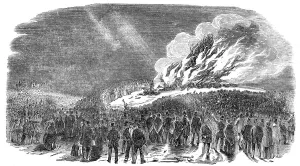 Bonfire Prints: The Peace Commemoration at Portsmouth - the Bonfire on the Beach, 1856. Creator: Unknown