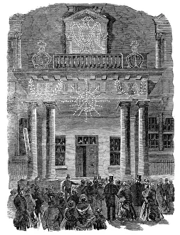 Triumphalism Prints: The Peace Illumination: the French Embassy, Albert-Gate, 1856. Creator: Unknown