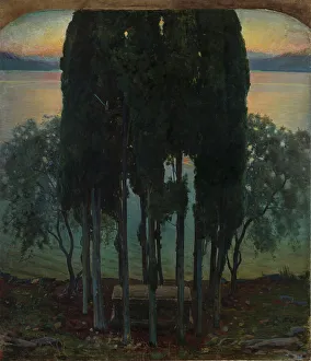 Banks Prints: Peace. Tomb among the Cypresses, 1910s. Creator: Savini, Alfredo (1868-1924)