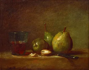 Chardin Prints: Pears, Walnuts and Glass of Wine. Artist: Chardin, Jean-Baptiste Simeon (1699-1779)
