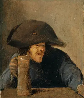 Farmhands Prints: Peasant with Bicorne and Tankard, 1630. Creator: Adriaen Brouwer