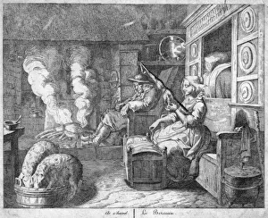 Cosy Prints: Peasant cottage interior, possibly Netherlands or northern France, 17th century