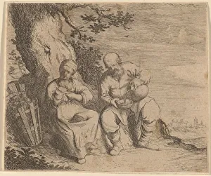 Laid Down Prints: Peasant Couple Sitting under a Tree, c. 1630 / 1660. Creator: Willem Basse
