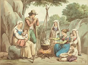 Cookery Prints: A Peasant Family Cooking over a Campfire. Creator: Bartolomeo Pinelli