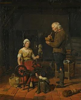 Cottage Industry Prints: Peasant Family in their Cottage, 1817. Creator: Cornelis Kruseman