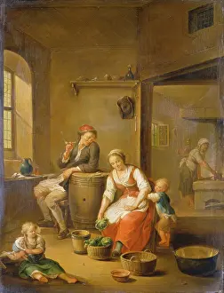 A Peasant Family at Home, 18th century. Creator: Johann Andreas Herrlein