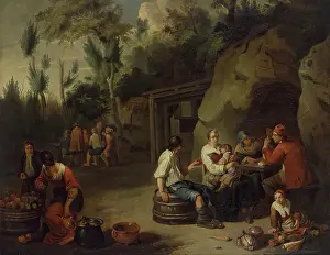 Barrels Prints: Peasant Family Sitting at the Table, 1700. Creator: Norbert van Bloemen