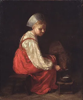 Images Dated 6th June 2013: A Peasant Girl with a Calf, 1829. Artist: Venetsianov, Alexei Gavrilovich (1780-1847)