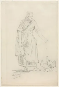 1796 1875 Prints: Peasant Girl Feeding Chickens, 1800s(?)