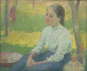 Peasant girl in a garden, 1910. Creator: Elemir Halasz-Hradil