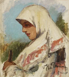 Ilya Efimovic Repin Prints: Peasant Girl in a Headscarf, study. Creator: Il'ya Repin