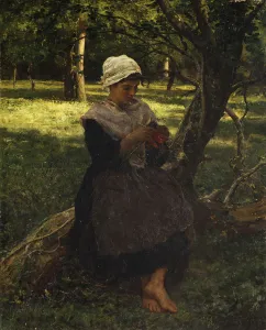 Social Realism Gallery: A Peasant Girl Knitting, ca. 1870. Creator: Jules Breton