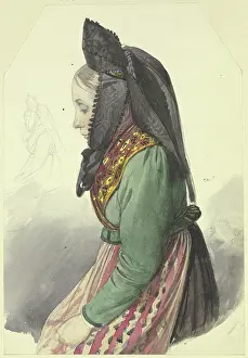 Farmer Prints: Peasant girl to the left, 19th century. Creator: Jakob Becker
