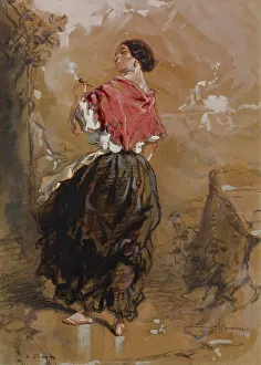 Chevallier Sulpice Guillaume Prints: Peasant Girl Smoking, 1849. Creator: Paul Gavarni