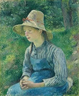 Camille Collection: Peasant Girl with a Straw Hat, 1881. Creator: Camille Pissarro