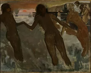 Edgar 1834 1917 Gallery: Peasant girls bathing in the sea at dusk