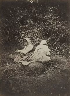 Albumen Print From Wet Collodion Negative Collection: Two Peasant Girls Seated, 1870s. Creator: Auguste Giraudons Artist (French)
