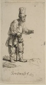 Metropolitan M Prints: A Peasant in a High Cap, Standing Leaning on a Stick, 1639