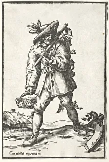 Ludolph Büsinck Prints: Peasant with Hoe, Basket and Hen. Creator: Ludolph Büsinck (German, 1590-1669)