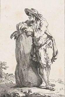 Beauvarlet Prints: Peasant Leaning on a Sack of Grain, 1758. Creator: Catherine Francoise Beauvarlet